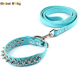 Global  Pu Leather Studded Spikes MushRoom Dog Collar and Pet Matched Lead Leashes
