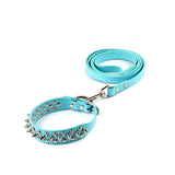 Global  Pu Leather Studded Spikes MushRoom Dog Collar and Pet Matched Lead Leashes