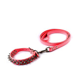 Global  Pu Leather Studded Spikes MushRoom Dog Collar and Pet Matched Lead Leashes