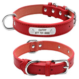 PU Leather Dog Collar Durable Padded Personalized Pet ID Collars Customized for Small Medium Large Dogs Red Black Brown