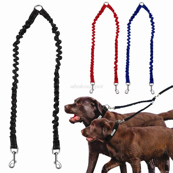 Double Dog Leash Elastic Bungee Pet Coupler Walking
