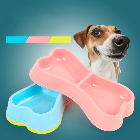 Newest 3Color Portable Dog Double Bowls Plastic Bone Shape
