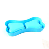 Newest 3Color Portable Dog Double Bowls Plastic Bone Shape