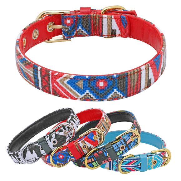 Dog Collar Printed Small Puppy Dog Collars Padded PU Leather Pet Collars for Small Medium Large Dogs