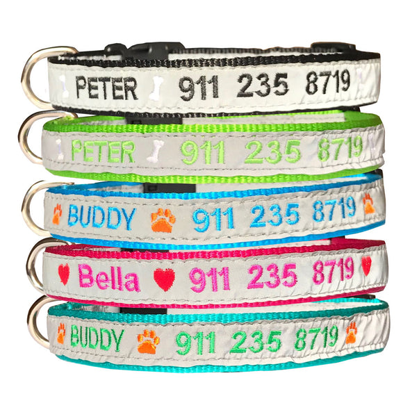 Custom Embroidery Dog Collar Tough Nylon Reflex light at night