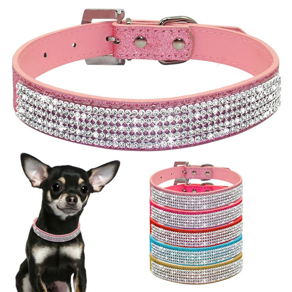 Bling Collar Rhinestone PU Leather Crystal Diamond Puppy Collar