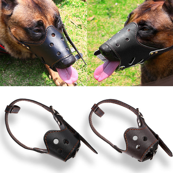 Pet Dog Muzzle PU Leather  Breathable Mask Anti Bark